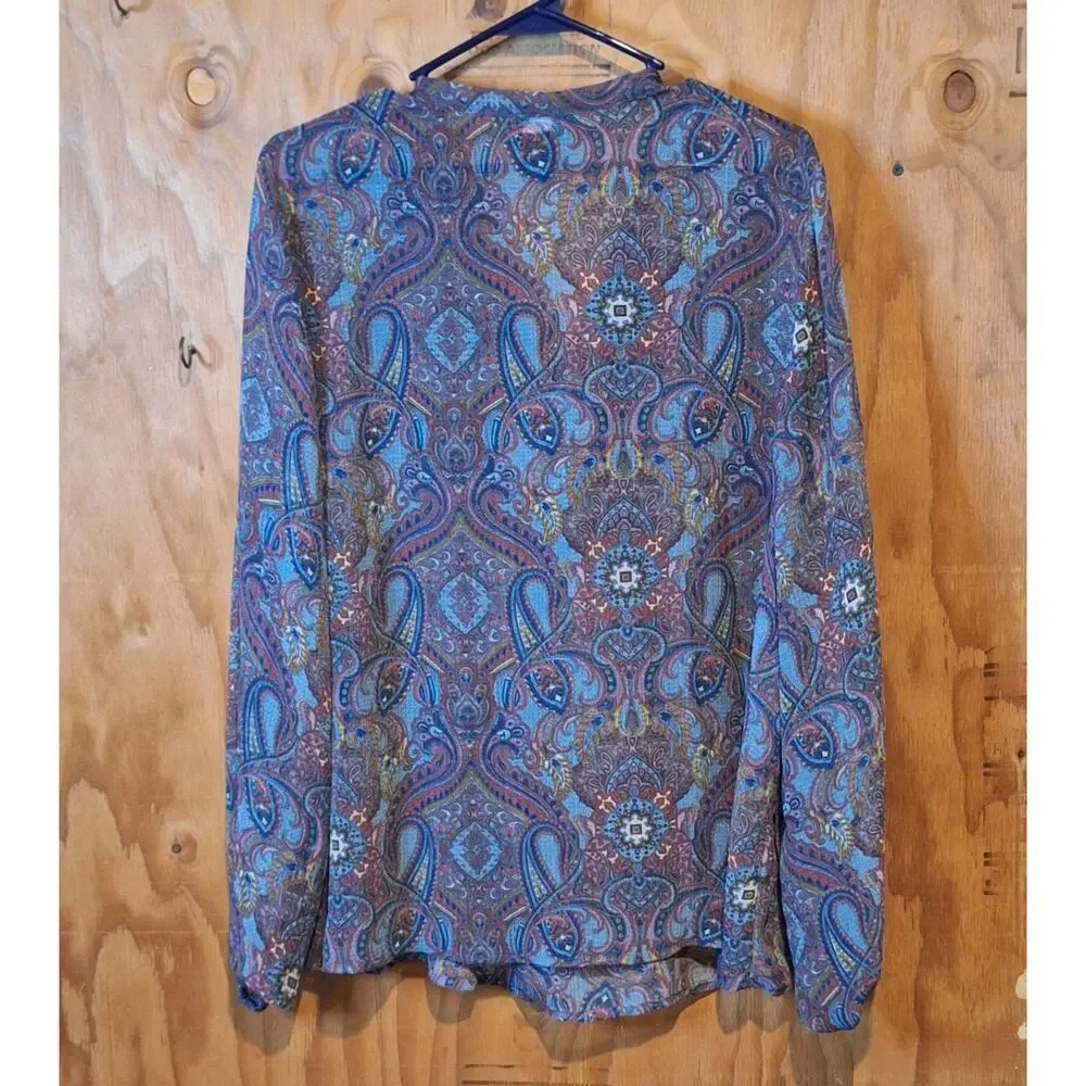 Lane Bryant Shirt Women's 18/20 Blue Paisley Sheer Classic Workwear Office - Picture 4 of 7